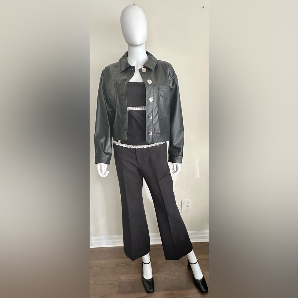 Zara Size M Black Faux Leather Jacket with Button Accents